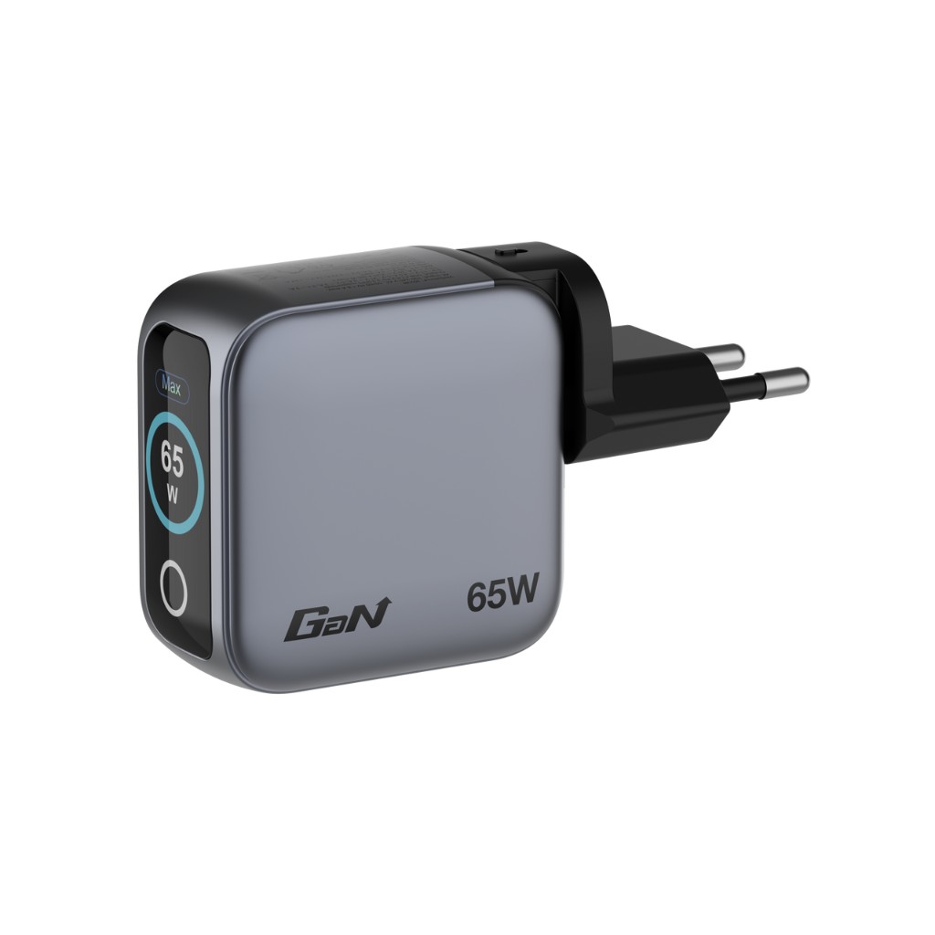 USB Universal Power Charger Verbatim GaN Mini 3in1 w/Display 65W 2xUSB-C/1xUSB-A QC 3.0