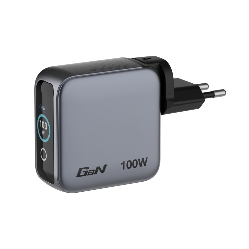 USB Universal Power Charger Verbatim GaN Mini 3in1 w/Display 100W 2xUSB-C/1xUSB-A QC 3.0
