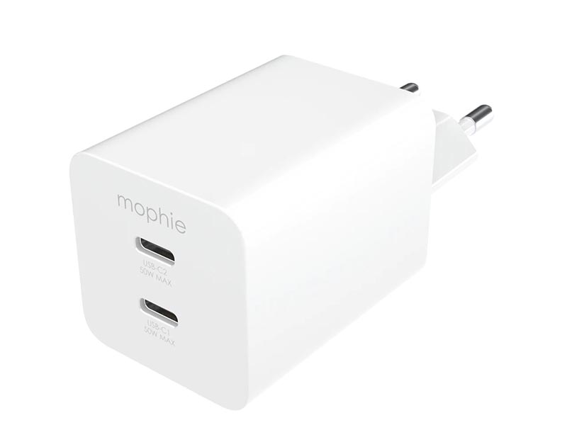 USB Universal Power Charger ZAGG Mophie Essentials 50W Dual USB-C GaN White