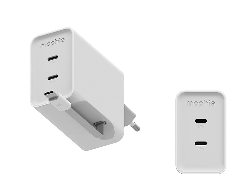 USB Universal Power Charger ZAGG Mophie Speedport 67W Dual USB-C Retractable Cable GaN White
