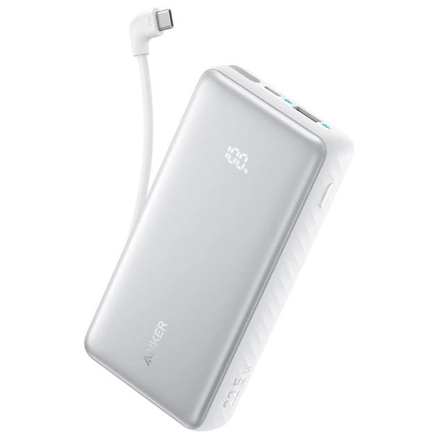 Power Bank Anker Zolo 10K, 22.5W, (Built-In USB-C Cable) White