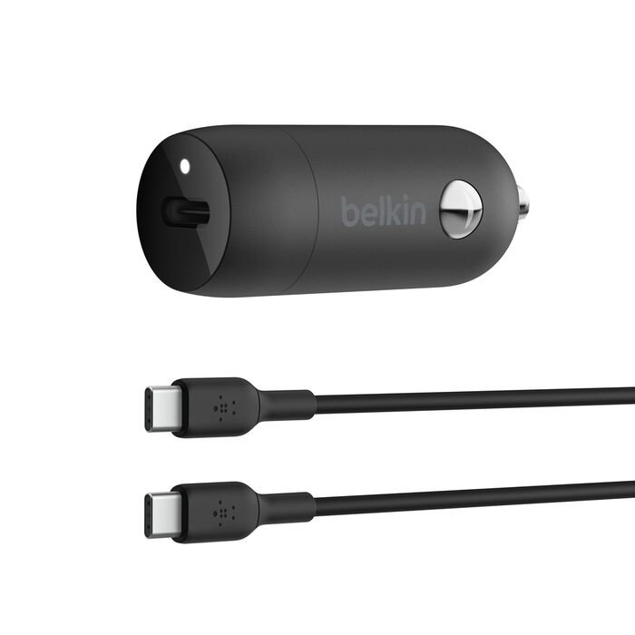 USB Universal Car Charger Belkin Mini 30W PD USB Type C w/ USB-C Cable