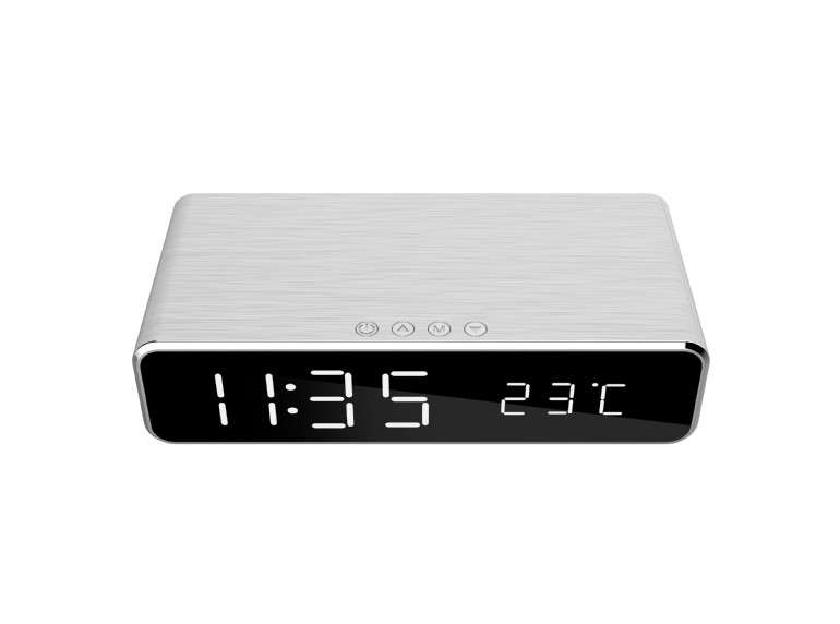 Digital Alarm Clock Gembird w/Wireless Charger and Thermometer Silver