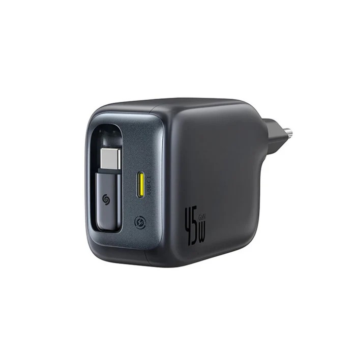 USB Universal Power Charger Baseus EnerCore 45W w/Retractable USB-C Cable Black