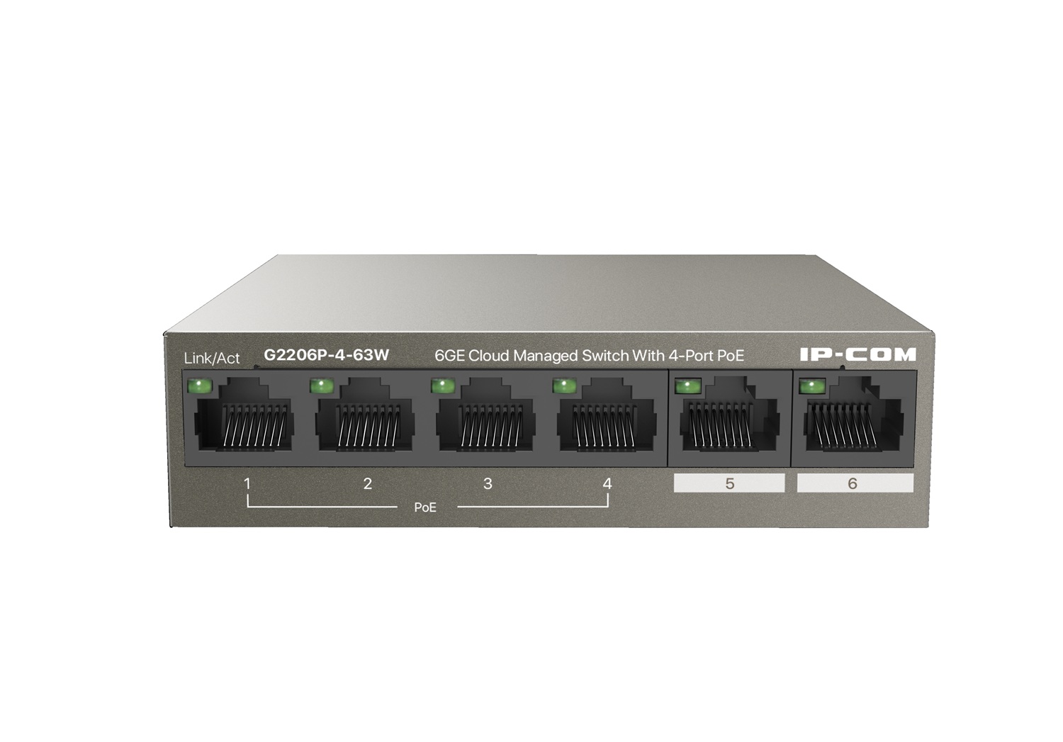 IP-COM Switch 6Port Gigabit 6xGE PoE 63W G2206P Cloud Managment Rackmount