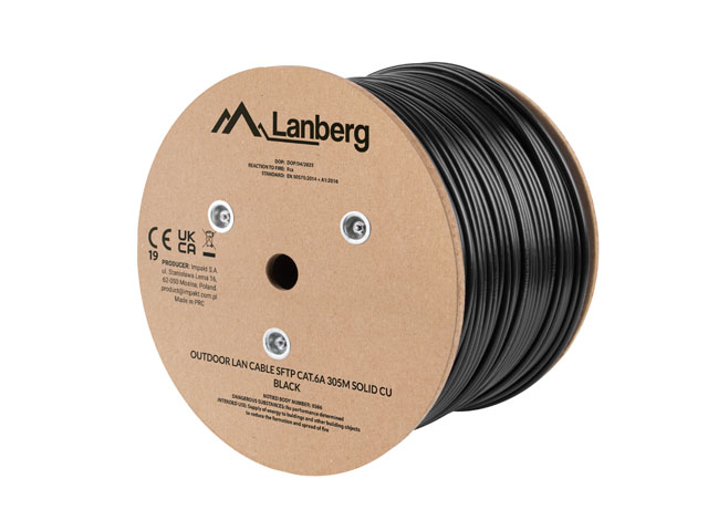 S/FTP Cable Cat6a 305m Lanberg Solid Outdoor Fluke Passed Black