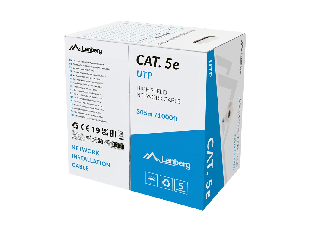 UTP Cable Cat5e 305m Lanberg Solid Gray LSZH Fluke Passed CPR