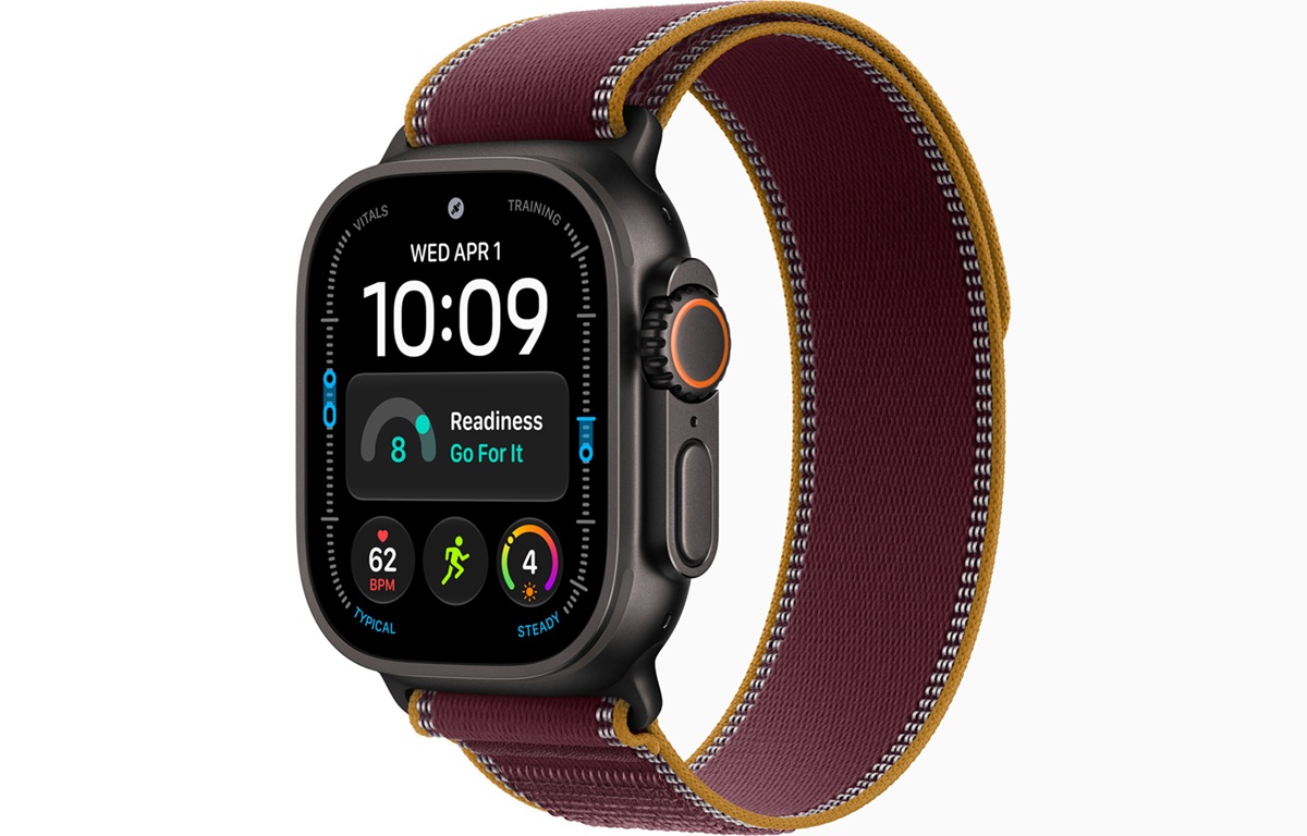 Apple Watch Ultra 4 Cellular 49mm Black Titanium Case with Burgundy Trail Loop S/M