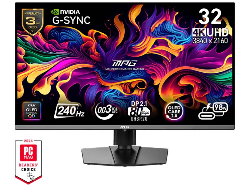 Monitor 32" MSI MPG 322URX QD-OLED, 240Hz, 3840x2160 UHD 16:9, HDR400, HDMIx2, DP, Type-C(98W PD)