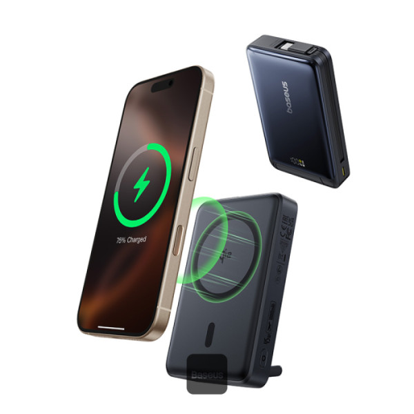 Power Bank Baseus Nomos 10K, 45W, Magnetic Wireless Charging 15W (Built-In USB-C Cable) Cosmic Black