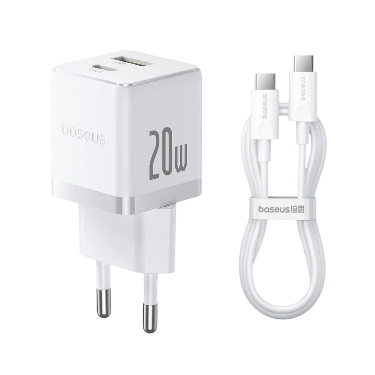 USB Universal Power Charger Baseus Palm 20W w/USB-C Cable White