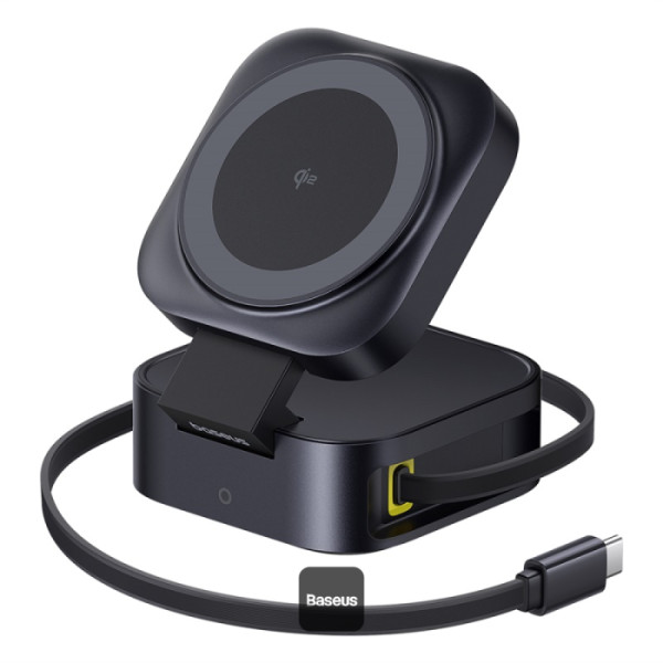 Wireless Charger Baseus PicoGo Magnetic 15W 2-in-1 w/Retractable Type-C Cable 100W Black