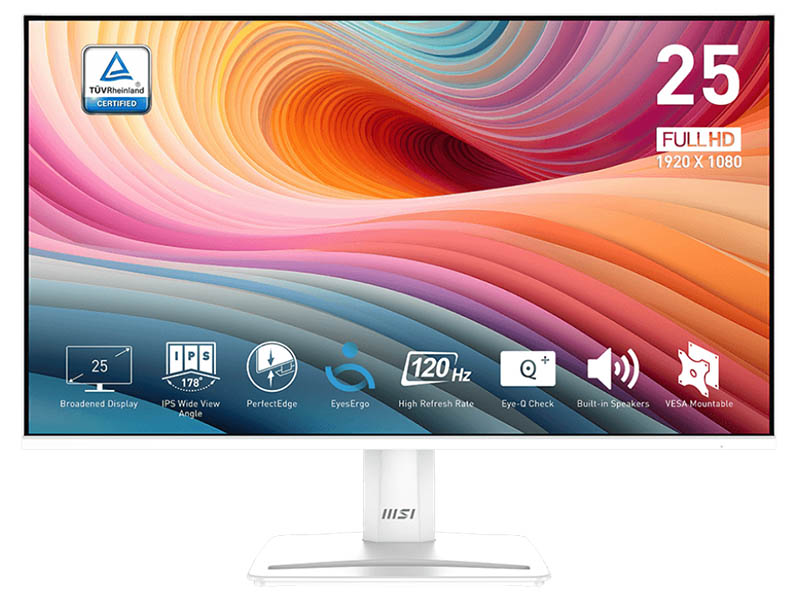 Monitor 25" MSI PRO MP251W E2 IPS,120Hz,FHD,HDMI,VGA,DP,Speakers,Tilt,Frameless,VESA,White