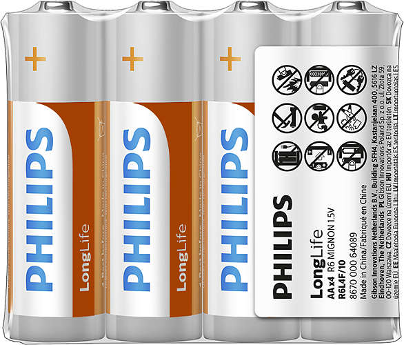 Batteries Philips LongLife AA Zinc 4pack
