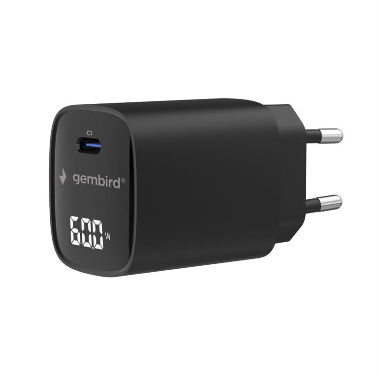 USB Universal Power Charger Gembird 60W PD with LCD Black